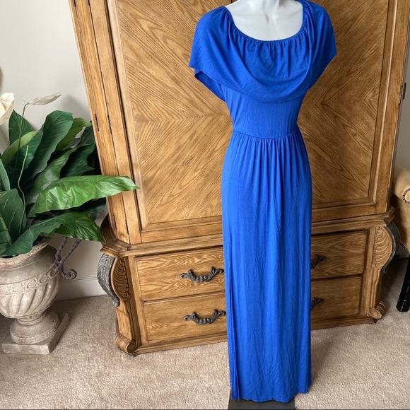 GS Love Blue Off Shoulder High Split Maxi Dress - Picture 5 of 7